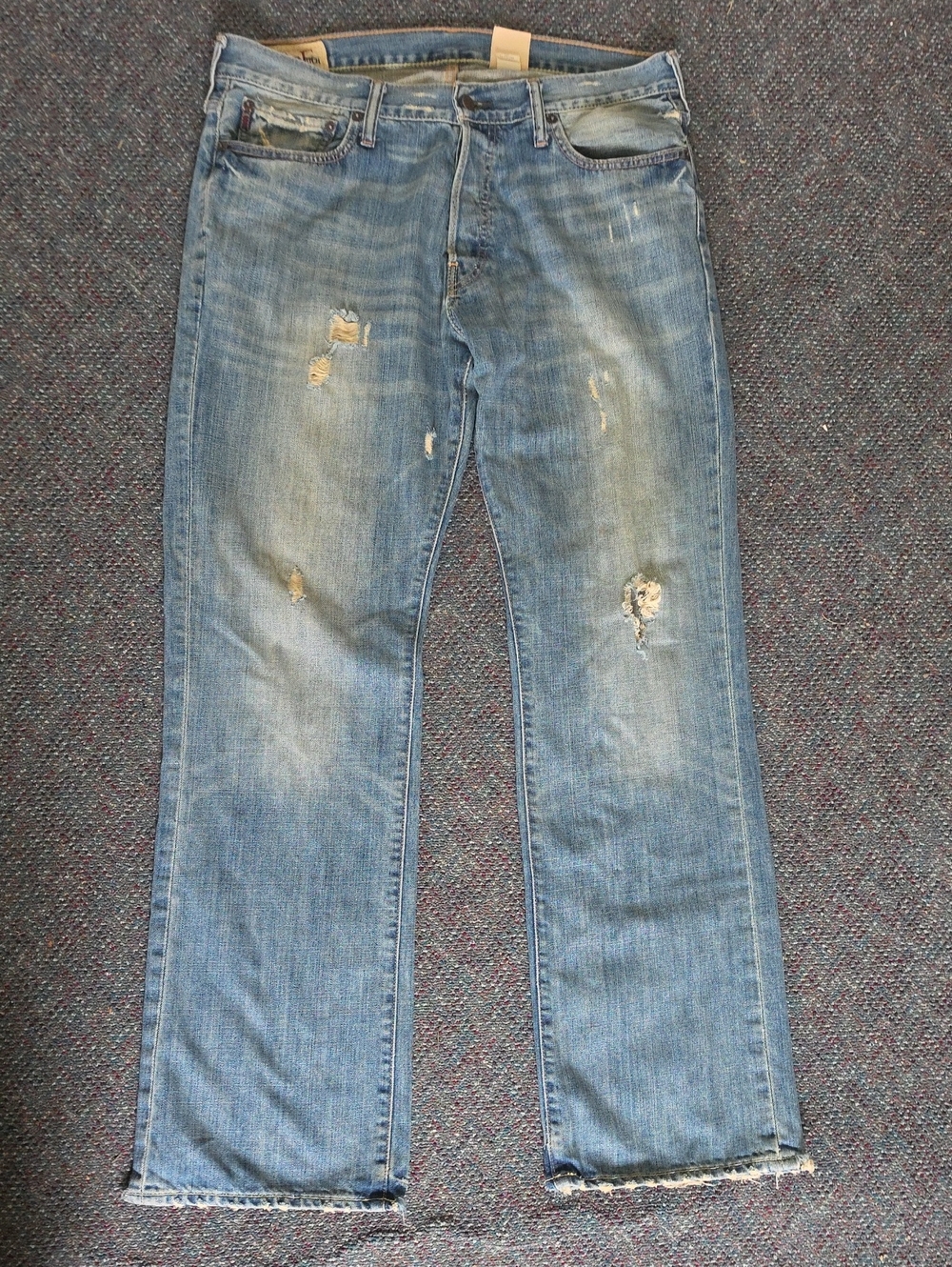 Vintage Y2K Abercrombie & Fitch Distressed Light Blue Straight-Leg Jeans Size 34